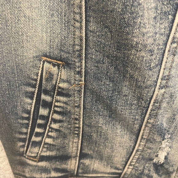 DENIM JACKET W BUTTON AND BUILT IN GREY SWEATSHIRT HOODIE!! size L - Picture 5 of 11